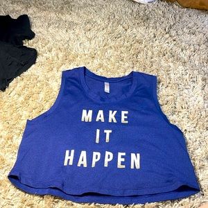 Blue, athletic crop top.